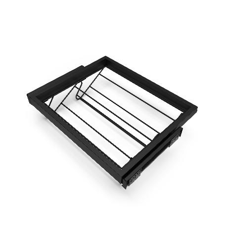 EMUCA KIT DE ZAPATERO METÁLICO Y BASTIDOR DE GUÍAS CIERRE SUAVE PARA ARMARIO, REGULABLE, MÓDULO 600MM, NEGRO TEXTUR