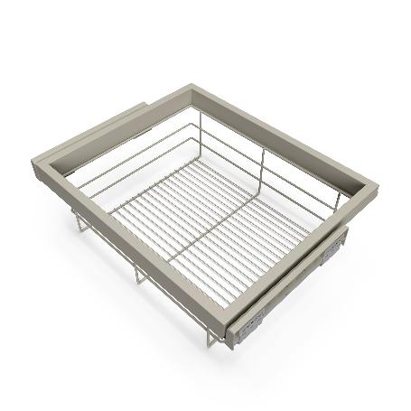 EMUCA KIT DE CESTA DE ALAMBRE Y BASTIDOR DE GUÍAS CON CIERRE SUAVE PARA ARMARIO, REGULABLE, MÓDULO 600MM, GRIS PIED