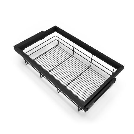 EMUCA KIT DE CESTA DE ALAMBRE Y BASTIDOR DE GUÍAS CON CIERRE SUAVE PARA ARMARIO, REGULABLE, MÓDULO 800MM, NEGRO TEX