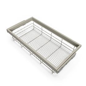 EMUCA KIT DE CESTA DE ALAMBRE Y BASTIDOR DE GUÍAS CON CIERRE SUAVE PARA ARMARIO, REGULABLE, MÓDULO 900MM, GRIS PIED