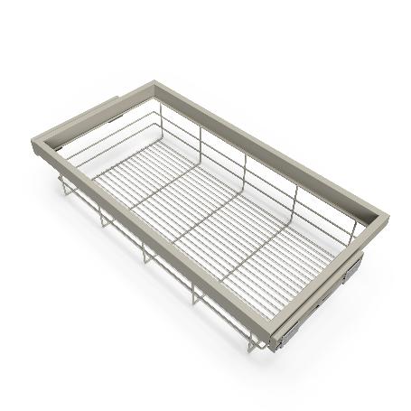 EMUCA KIT DE CESTA DE ALAMBRE Y BASTIDOR DE GUÍAS CON CIERRE SUAVE PARA ARMARIO, REGULABLE, MÓDULO 900MM, GRIS PIED