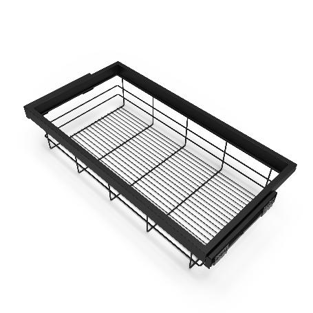 EMUCA KIT DE CESTA DE ALAMBRE Y BASTIDOR DE GUÍAS CON CIERRE SUAVE PARA ARMARIO, REGULABLE, MÓDULO 900MM, NEGRO TEX