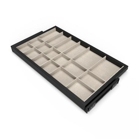 EMUCA KIT DE CAJÓN ORGANIZADOR Y BASTIDOR DE GUÍAS CON CIERRE SUAVE PARA ARMARIOS, REGULABLE, MÓDULO 800MM, NEGRO T