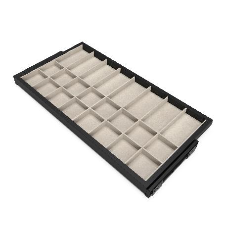 EMUCA KIT DE CAJÓN ORGANIZADOR Y BASTIDOR DE GUÍAS CON CIERRE SUAVE PARA ARMARIOS, REGULABLE, MÓDULO 900MM, NEGRO T
