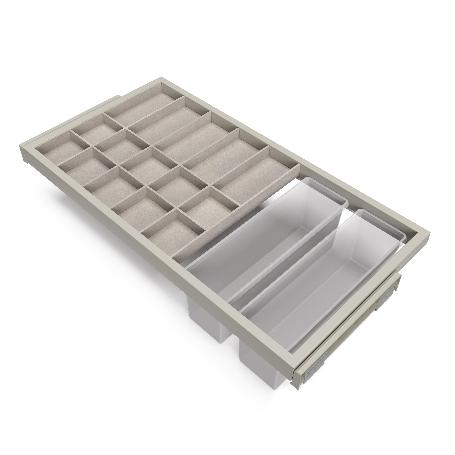 EMUCA KIT DE CAJÓN ORGANIZADOR, BANDEJA AUXILIAR Y BASTIDOR DE GUÍAS CON CIERRE SUAVE PARA ARMARIOS, REGULABLE, MÓD