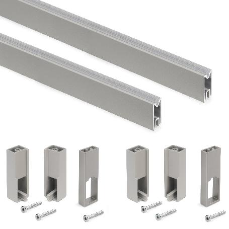 EMUCA LOTE DE 2 BARRAS PARA ARMARIO LUXE DE LONGITUD 1.15M CON SOPORTES, ALUMINIO Y PLÁSTICO, PINTADO COLOR GRIS PI