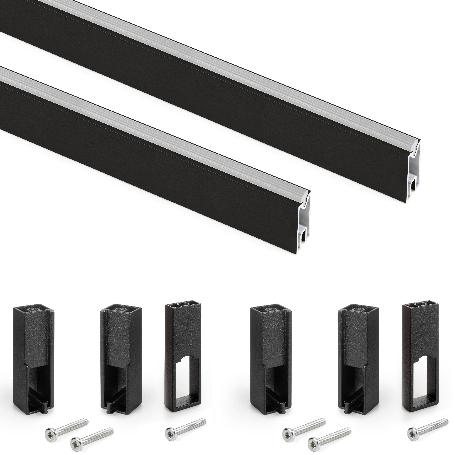 EMUCA LOTE DE 2 BARRAS PARA ARMARIO LUXE DE LONGITUD 1.15M CON SOPORTES, ALUMINIO Y PLÁSTICO, PINTADO NEGRO TEXTURI