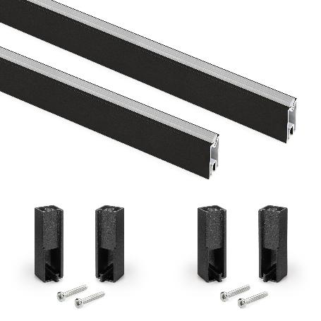 EMUCA LOTE DE 2 BARRAS PARA ARMARIO LUXE DE LONGITUD 0.75M CON SOPORTES, ALUMINIO Y PLÁSTICO, PINTADO NEGRO TEXTURI