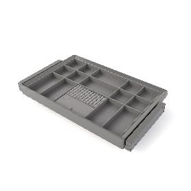 EMUCA KIT DE CAJÓN ORGANIZADOR Y BASTIDOR REGULABLE QUARTZ PARA ARMARIOS, GUÍAS DE CIERRE SUAVE Y EXTRACCIÓN TOTAL,