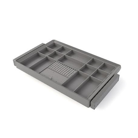 EMUCA KIT DE CAJÓN ORGANIZADOR Y BASTIDOR REGULABLE QUARTZ PARA ARMARIOS, GUÍAS DE CIERRE SUAVE Y EXTRACCIÓN TOTAL,