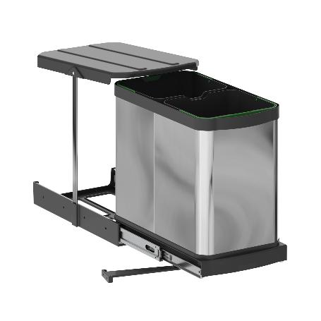 EMUCA CONTENEDOR DE RECICLAJE PARA FIJACIÓN INFERIOR Y EXTRACCIÓN MANUAL/AUTOMÁTICA EN MUEBLE DE COCINA RECYCLE INO