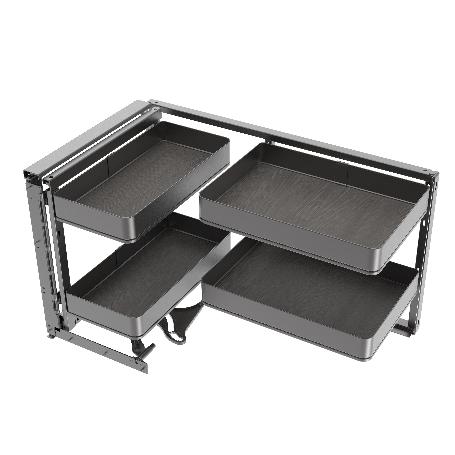 EMUCA RINCONERO EXTRAÍBLE HARMONY PARA MUEBLES DE COCINA, IZQUIERDA, ACERO Y MADERA, GRIS ANTRACITA