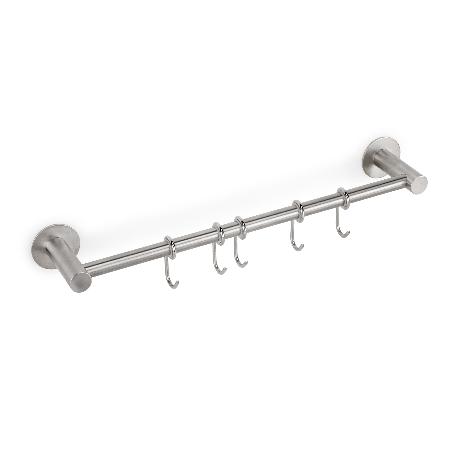 EMUCA COLGADOR ADHESIVO DE COCINA CON 5 GANCHOS SUPRA, ACERO INOXIDABLE