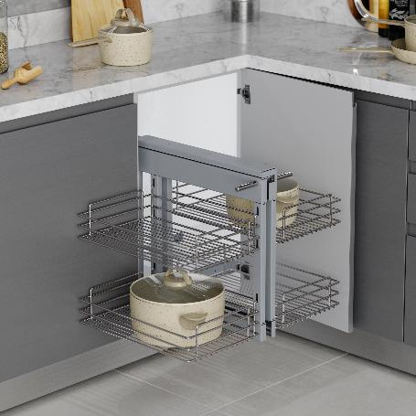 EMUCA SISTEMA DE RINCÓN EXTRAÍBLE PARA MUEBLE DE COCINA SUPRASTAR, ACERO, CROMADO