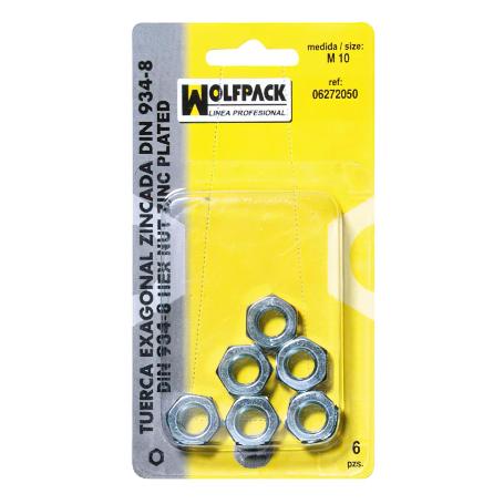 TUERCA HEXAGONAL ZINCADA DIN934 M10 (6 PIEZAS)