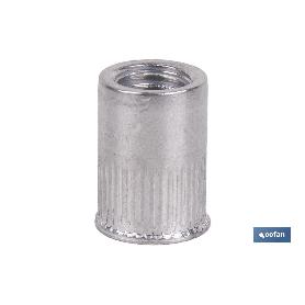 TUERCAS REMACHABLES CILÍNDRICAS RANURADAS FONDO ABIERTO CABEZA REDUCIDA ALUMINIO M8 X 15,5   CAJA 250 UNID.
