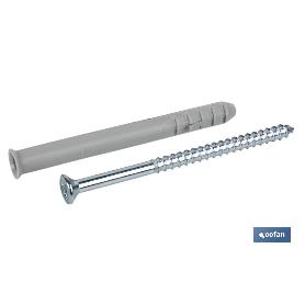 TACO LARGO DE GOLPE CON TORNILLO POZIDRIVE Ø10 X 100 MM   CAJA 50 UNID.
