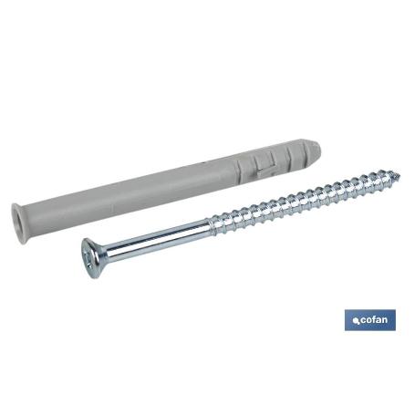 TACO LARGO DE GOLPE CON TORNILLO POZIDRIVE Ø10 X 100 MM   CAJA 50 UNID.