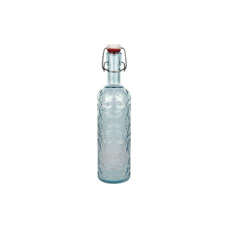 BOTELLA DE VIDRIO TRANSPARENTE AZUL CLARO CON CIERRE DE ESTRIBO 1 L   CAJA 6 UNID.