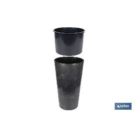 MACETERO 2 EN 1 FORMA CÓNICA CON DEPÓSITO COLOR NEGRO PP Ø 255 X 466 MM 9,5 L   CAJA 5 UNID.