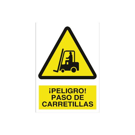SEÑAL ADHESIVA 148X105MM. ¡PELIGRO! PASO DE CARRETILLAS