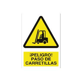SEÑAL POLIESTIRENO 420X297MM. ¡PELIGRO! PASO DE CARRETILLAS