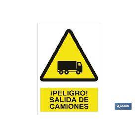 SEÑAL POLIESTIRENO 210X148MM. ¡PELIGRO! SALIDA DE CAMIONES