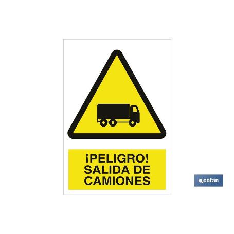 SEÑAL POLIESTIRENO 297X210 MM. ¡PELIGRO! SALIDA DE CAMIONES