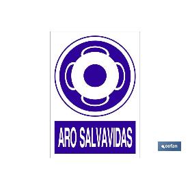SEÑAL POLIESTIRENO 210X148MM ARO SALVAVIDAS | SEÑAL DE OBLIGACIÓN | TEXTO + PICTOGRAMA | MATERIAL: POLIPROPILENO