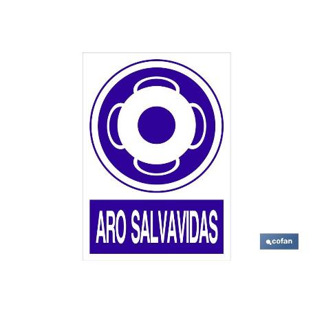 SEÑAL POLIESTIRENO 210X148MM ARO SALVAVIDAS | SEÑAL DE OBLIGACIÓN | TEXTO + PICTOGRAMA | MATERIAL: POLIPROPILENO