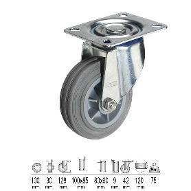 RUEDA INDUSTRIAL GOMA GRIS PLACA 100 MM.