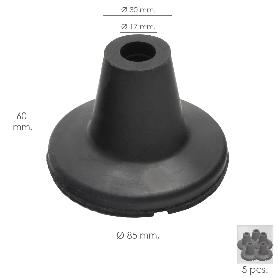 TACO GOMA BASTON NEGRO TUBO Ø 19 MM. / BASE Ø 85 MM. TIPO VENTOSA BOLSA 5 UNIDADES