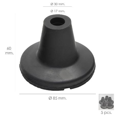 TACO GOMA BASTON NEGRO TUBO Ø 19 MM. / BASE Ø 85 MM. TIPO VENTOSA BOLSA 5 UNIDADES