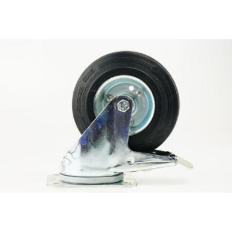 RUEDA GOMA NEGRA CON PLACA 80 MM. CON FRENO 75495