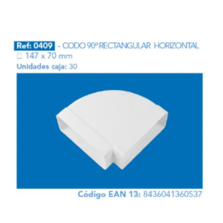 CODO RECTANG.HORIZ.90º 147X70 MM