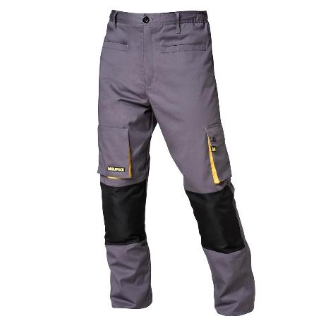 PANTALONES LARGOS DETRABAJO, MULTIBOLSILLOS, RESISTENTES, RODILLA REFORZADA, GRIS/AMARILLO TALLA 50/52 XL (SLIM FIT