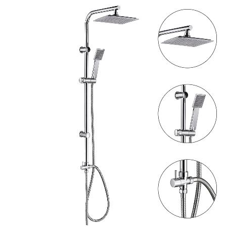 COLUMNA DUCHA UNIVERSAL MULTIFUNCIONAL COMPLETA CUADRADA, ACERO INOXIDABLE, ROCIADOR ALCACHOFA EFECTO LLUVIA 22,5X2