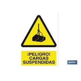 SEÑAL POLIESTIRENO 210X148 MM. ¡PELIGRO! CARGAS SUSPENDIDAS