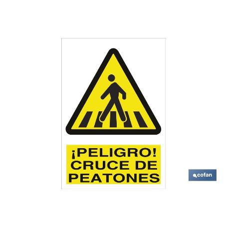 SEÑAL POLIESTIRENO 210X148MM. PELIGRO CRUCE DE PEATONES