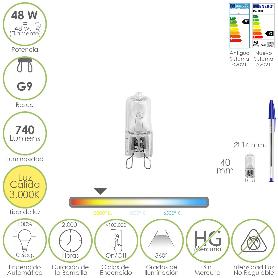 BOMBILLA HALOGENA G-9. 48 W. 460 LUMENES. LUZ CÁLIDA (3.000º K)
