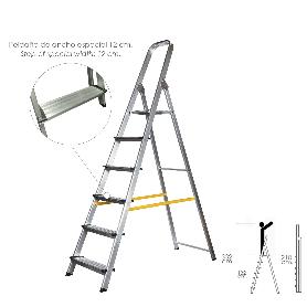 ESCALERA DOMÉSTICA ALUMINIO PROFESIONAL 6 PELDAÑOS 12 CM GROSOR.