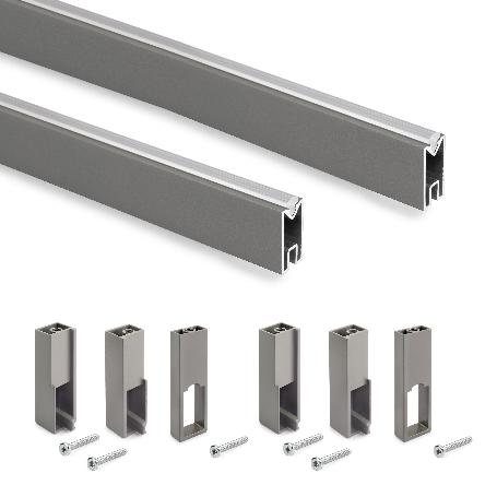EMUCA LOTE DE 2 BARRAS PARA ARMARIO LUXE DE LONGITUD 1.15M CON SOPORTES, ALUMINIO Y PLÁSTICO, TITANIO