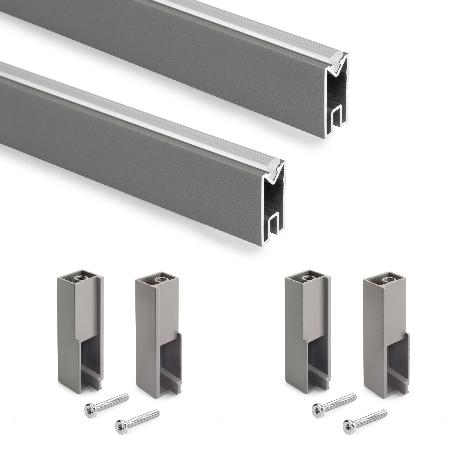 EMUCA LOTE DE 2 BARRAS PARA ARMARIO LUXE DE LONGITUD 0.75M CON SOPORTES, ALUMINIO Y PLÁSTICO, TITANIO