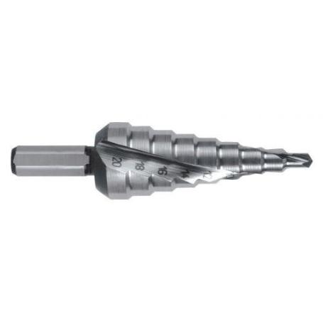 RUKO-101051H-BROCA ESCALONADA HSS CON MANGO HEXAGONAL 1/4  DIAMETRO  4,0-20,0 MM (9 PASOS)