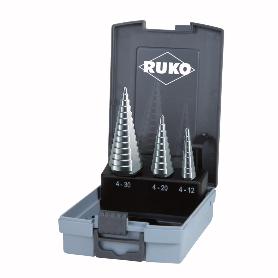 RUKO-101326RO-JUEGO DE 3 BROCAS ESCALONADAS HSS 3 CANALES DE SALIDA (0/9,1 Y 2)