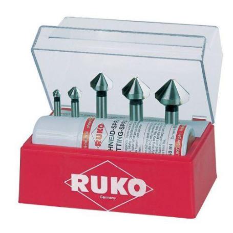 RUKO-102142A-JUEGO DE 5 AVELLANADORES CÓNICOS DIN 335 FORMA C HSS 90° PARA ALUMINIO