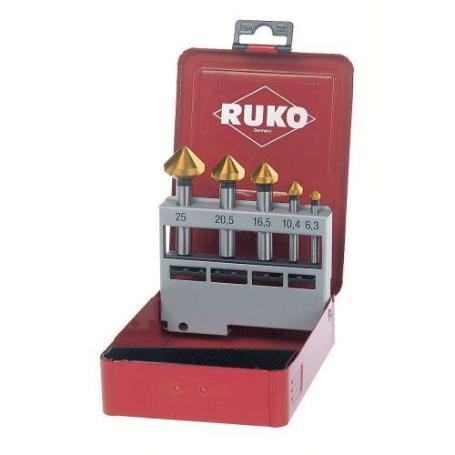 RUKO-102154A-JUEGO DE 5 AVELLANADORES CÓNICOS DIN 335 FORMA C 90° HSS PARA ALUMINIO