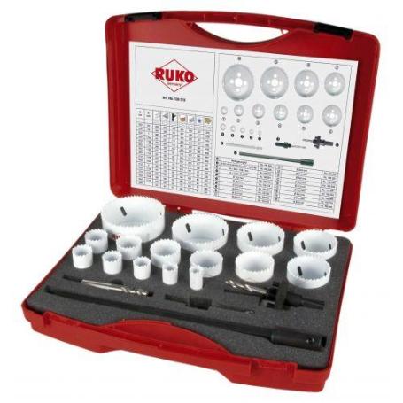 RUKO-126318-JUEGO DE 19 CORONAS PERFORADORAS HSS-CO 8 TIPO PREMIUM