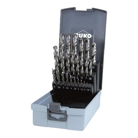 RUKO-214215RO-JUEGO DE 25 BROCAS HELICOIDALES DIN 338 TIPO N HSS-G EN ESTUCHE DE PLÁSTICO