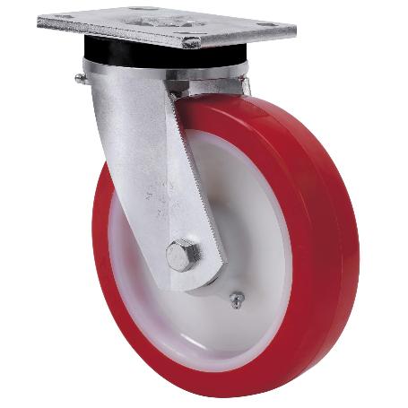 RUEDA GIRATORA PLACA 10SLR150-PO NYLON BLANCO-POLIUR.ROJO EJE LISO
